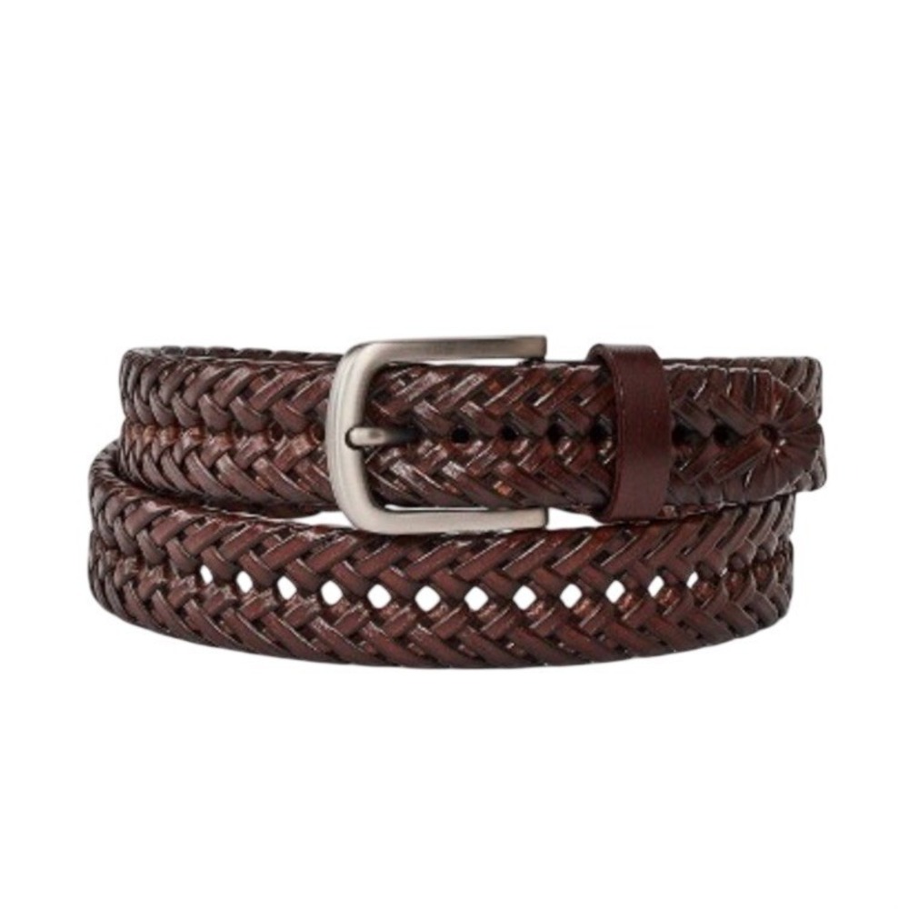 SZCI Dark Brown Leather Braided Woven Belt 51" Long Size